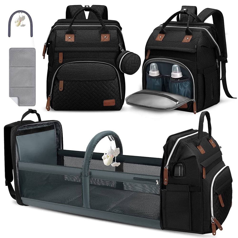 DERJUNSTAR Diaper Bag Backpack, Large Baby Bag with Changing Pad, Black